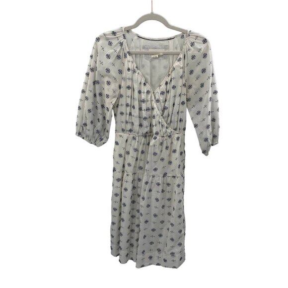 by Anthropologie Marcie Textured Tunic Dress Womens XS White Blue‎ Pockets Lined - Picture 1 of 9